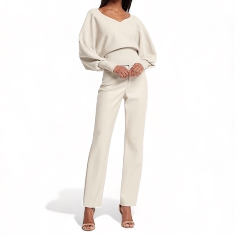 Express Cream Modern Straight Super High Rise Waist Faux Leather Pant Size OS